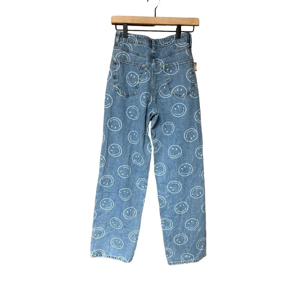 Smiley x H&M smiley Face Wide Leg Straight Leg Smiley Face denim Jeans Size 0